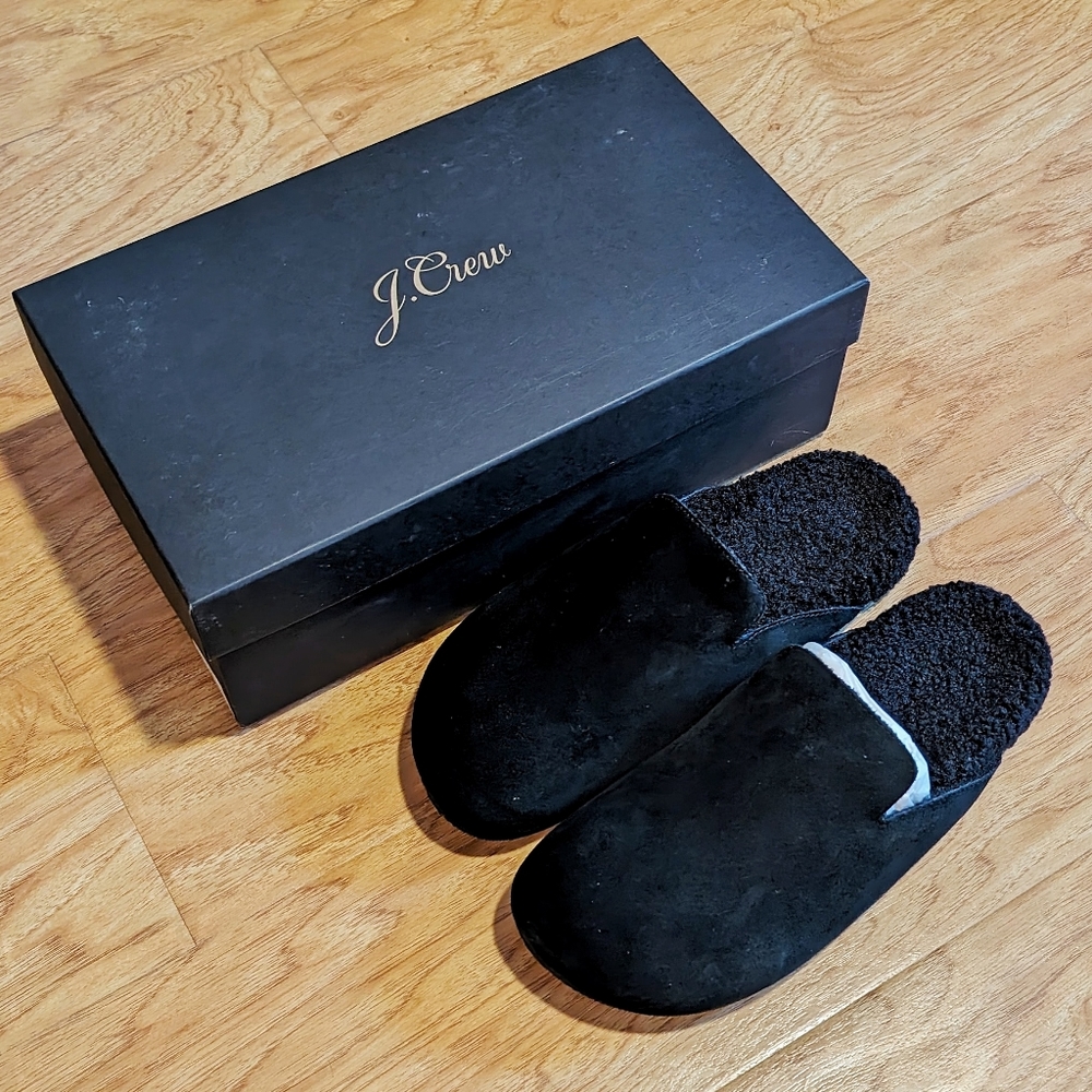 New J Crew Pacific Sherpa Calf Suede Cozy Clog Womens Black Size 9